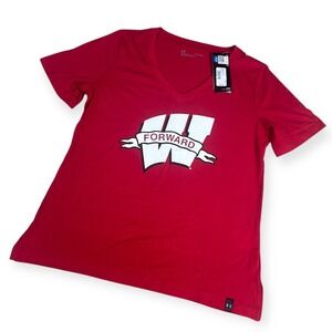 Under Armour Wisconsin Badgers Forward V Neck T Shirt Womens Medium Red Athletic